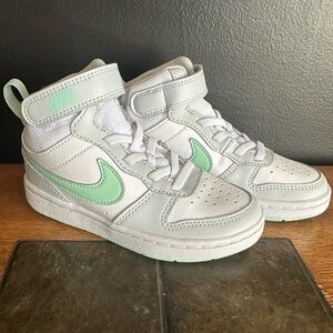 Nike kids White High-Top Sneakers with Mint Green Swoosh
